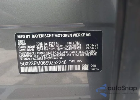 2025 BMW X7 xDrive40I из США, поврежденный, VIN 5UX23EM06S9Z52246